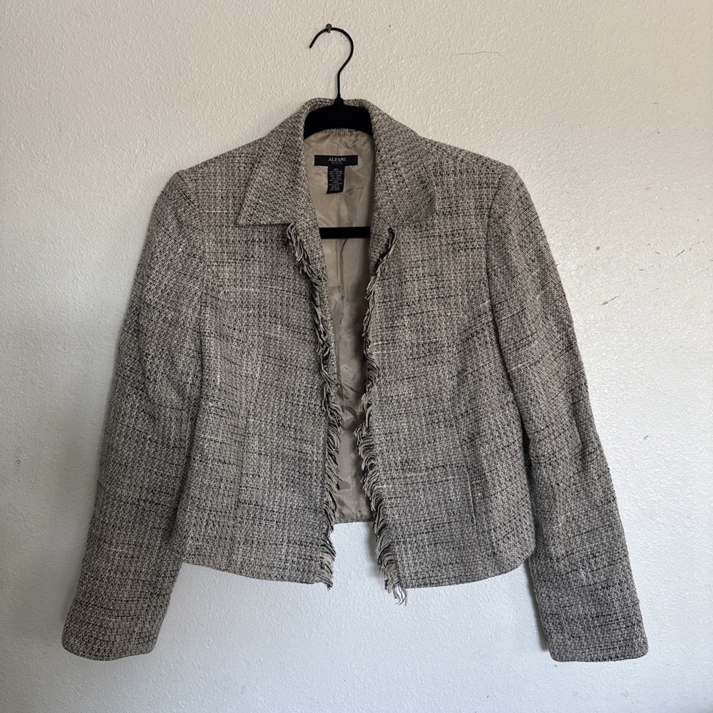 Alfani Black &‎ White Tweed Wool Blend Structured Blazer Jacket size 10P